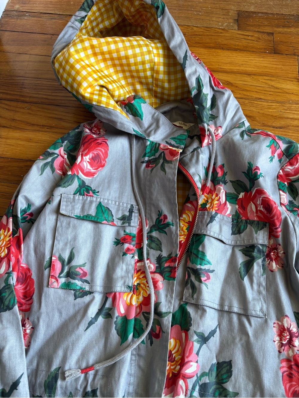 Matilda Jane Floral Rain Coat with Yellow Gingham Lining - Picture 3 of 9
